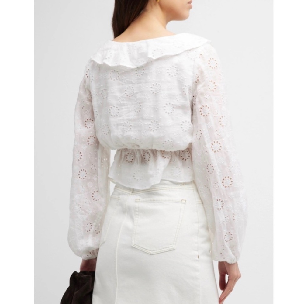 FRAME Ruffle-Front Eyelet Top Size XS - Picture 3 of 16